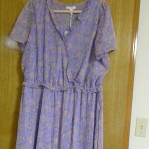 Spring Lauren Conrad Purple 1x Dress with gold threads and pink flowers